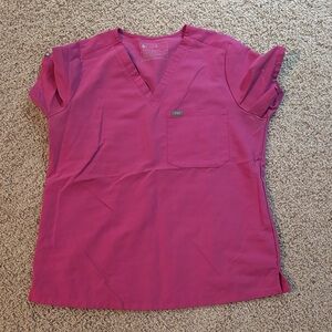 Figs Women's V-Neck Scrub Top in Bright Pink